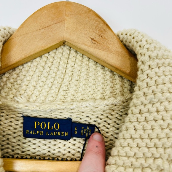 Polo Ralph Lauren Cream Boating Nautical Chunky Knit Zipped Cardigan UK L - Picture 4 of 15